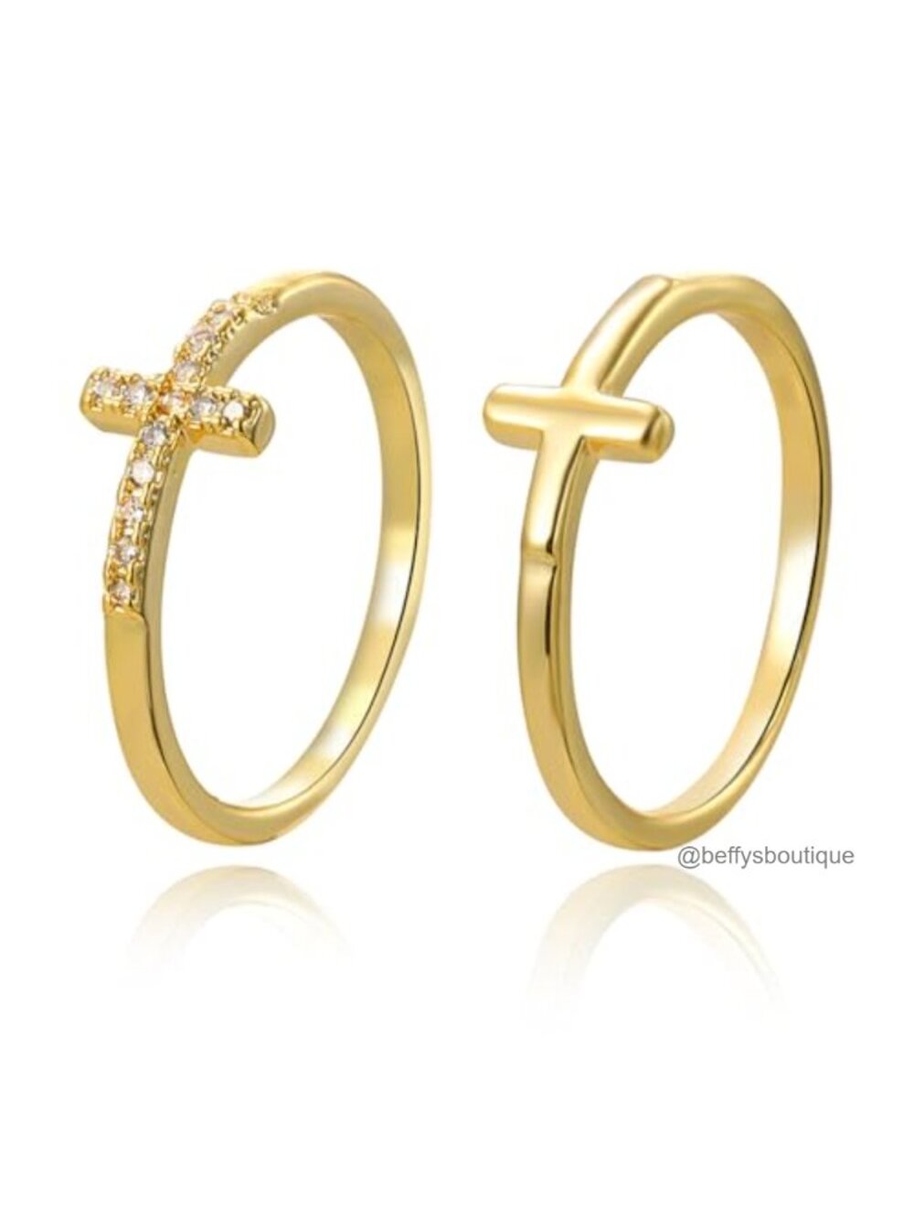 Dainty Stackable Cross Ring Set 18k Gold Plated Thin Crystal Adjustable Size 6